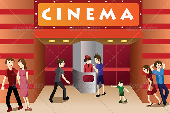 People Hanging Out Outside a Movie Theater - People Characters