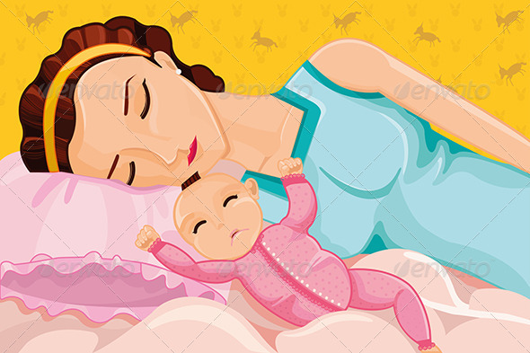 Mother Sleeping with a Baby - People Characters