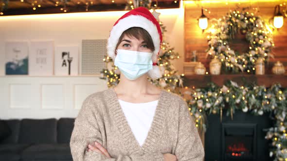 Wearing Protecting Mask during the Coronavirus Pandemic at Christmas Eve