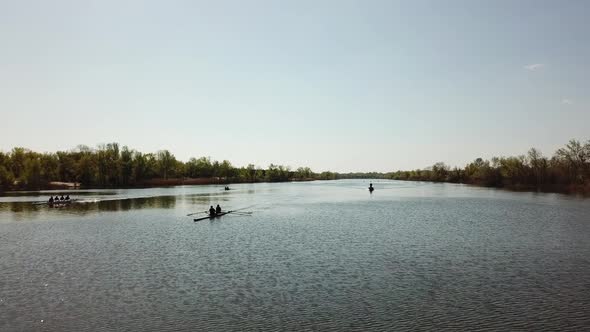 Top View of Rowing Competitions Between Teams