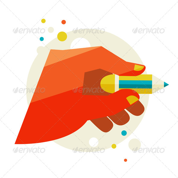 Man's Hand Holding A Pencil. - People Characters