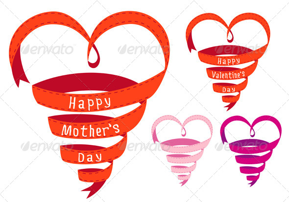 Heart Shaped Ribbons, Vector Set - Seasons/Holidays Conceptual