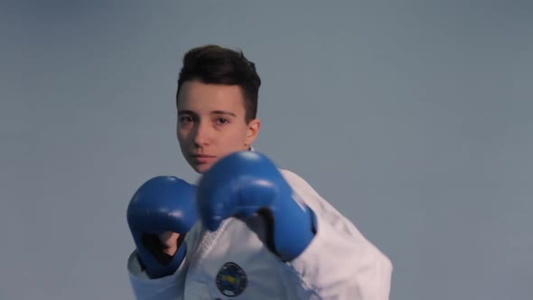 Woman and Martial Arts Theme for Selfdefense Practicing Few Tricks alt