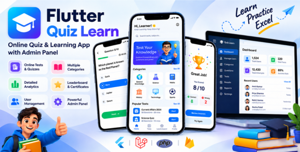 QuizLearn | Flutter Learning and Quiz App With Admin Panel
