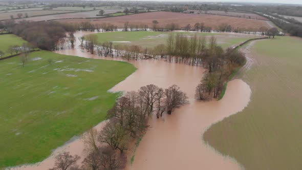 Aerial Landscape Flooded Fields Burst River Banks Warwickshire Finham Brook