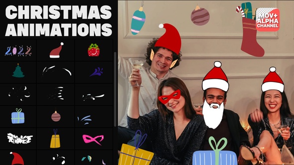 Christmas Masks And Sticker Animations Pack | Motion Graphics