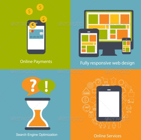 Modern Flat Icon Set for Web and Mobile Application - Web Technology
