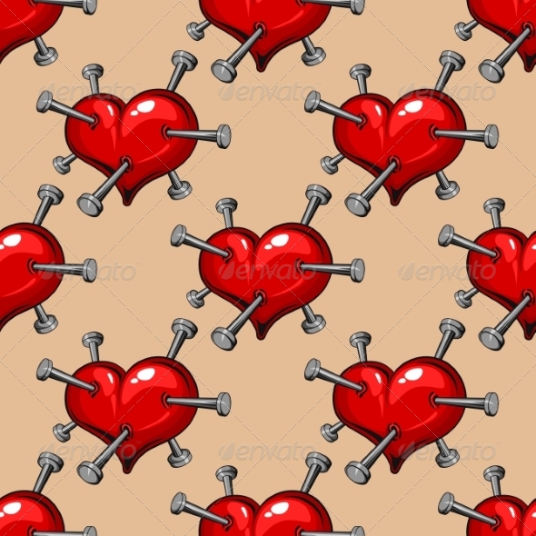 Seamless Pattern of Hearts Studded with Nails - Patterns Decorative