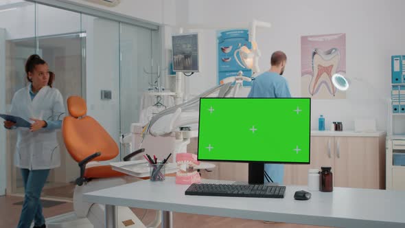 Dentist Office with Green Screen on Monitor and Dental Tools alt