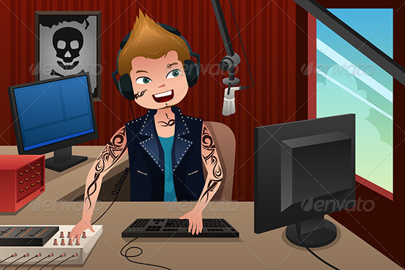 Radio DJ Working in a Radio Station - People Characters