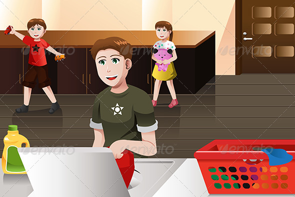Father doing Laundry - People Characters