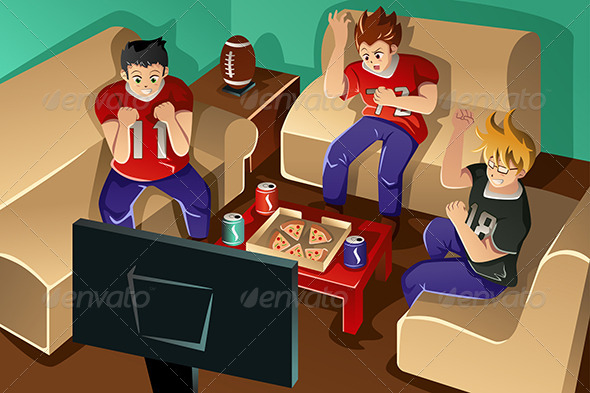Young People Watching American Football - People Characters