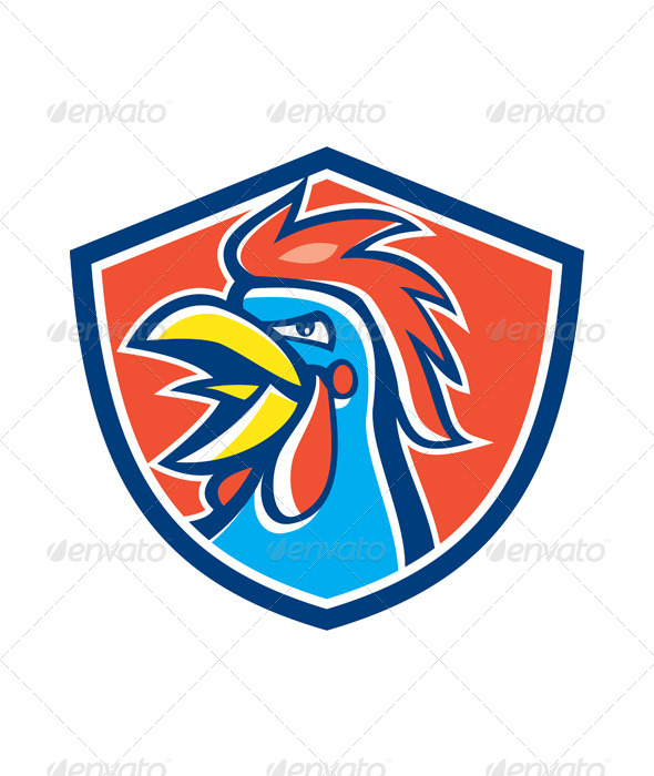 Cockerel Rooster Crowing Head Shield - Animals Characters
