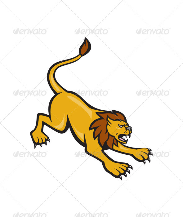 Angry Lion Attacking Side - Animals Characters