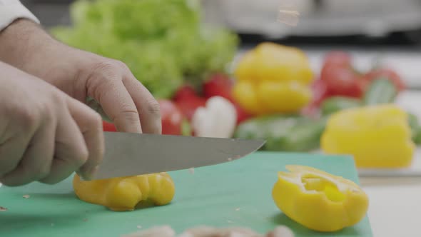 Chef Chopping Vegetables Slow Motion 12