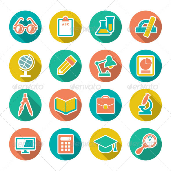 Set Flat Icons of School and Education - Man-made objects Objects