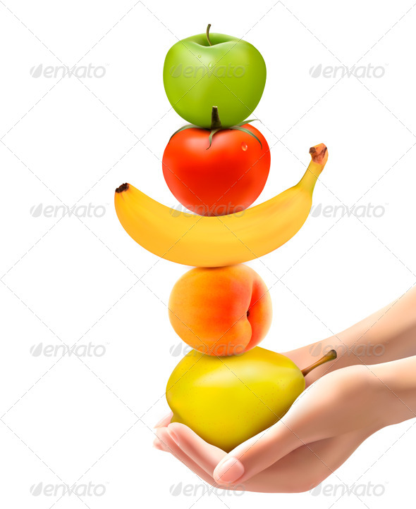Hands Holding a Pyramid of Healthy Fruit - Food Objects