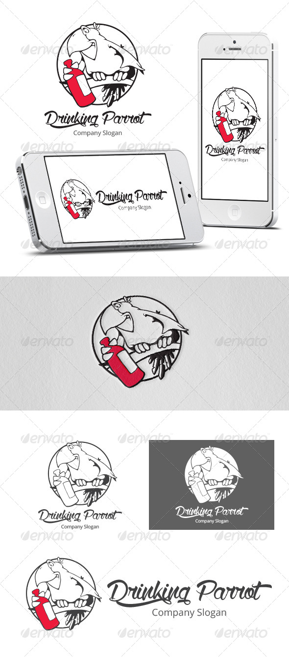 Drinking Parrot Logo Template - Animals Logo Templates