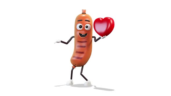 Sausage Dancing With A Heart on White Background, Motion Graphics ...