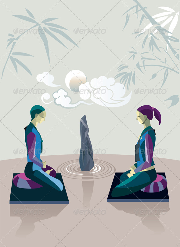 Couple Practicing Zen Meditation - Religion Conceptual