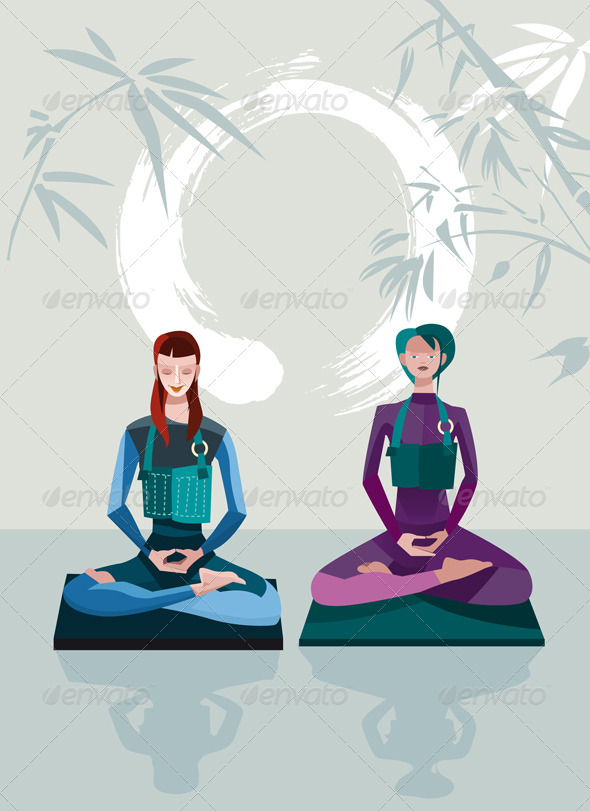 Two Women Meditating - Religion Conceptual