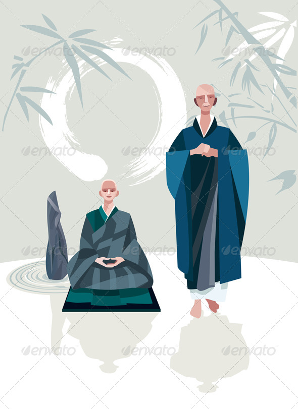 Zen Master and Disciple Vertical - Religion Conceptual