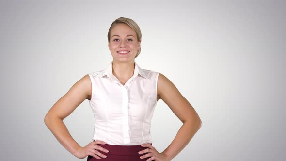 Confident Young Pretty Waitress Walking with Hands on Hip, Alpha Channel alt