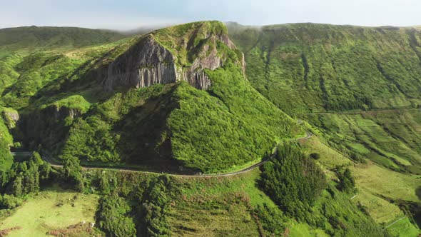 Vegetation Growing on Hills of Mountains at Flores Island Azores Portugal alt