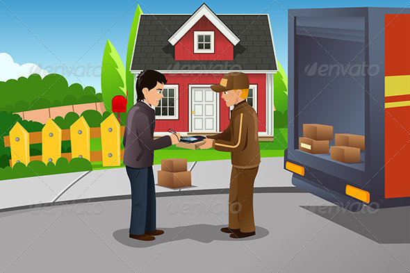 Mailman Delivering a Package - People Characters