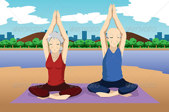 Senior Couple Doing Yoga Exercise - Sports/Activity Conceptual