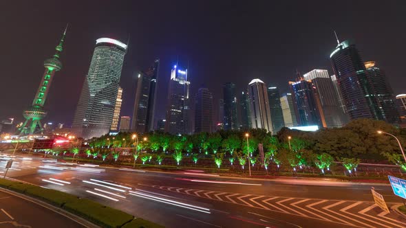 Shanghai, China, Timelapse  - Shanghai's Traffic at Night