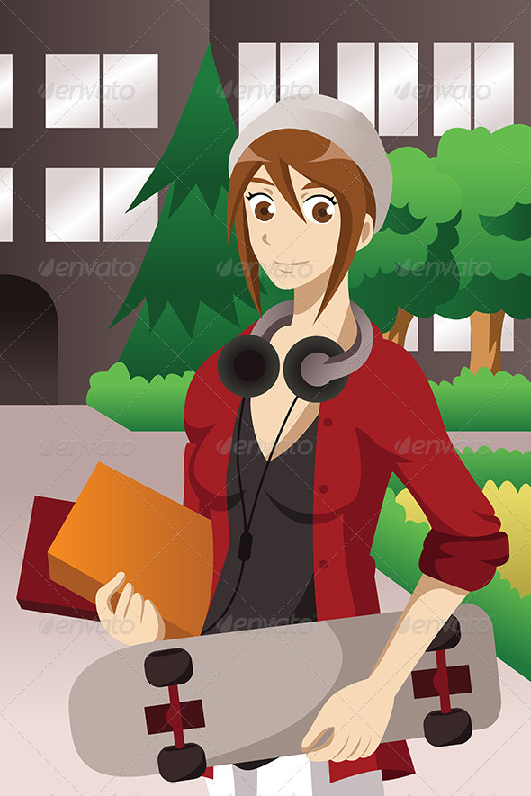 College Student on Campus - People Characters