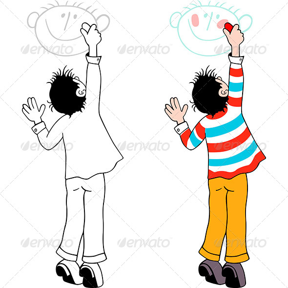 Boy Painting a Smile - People Characters