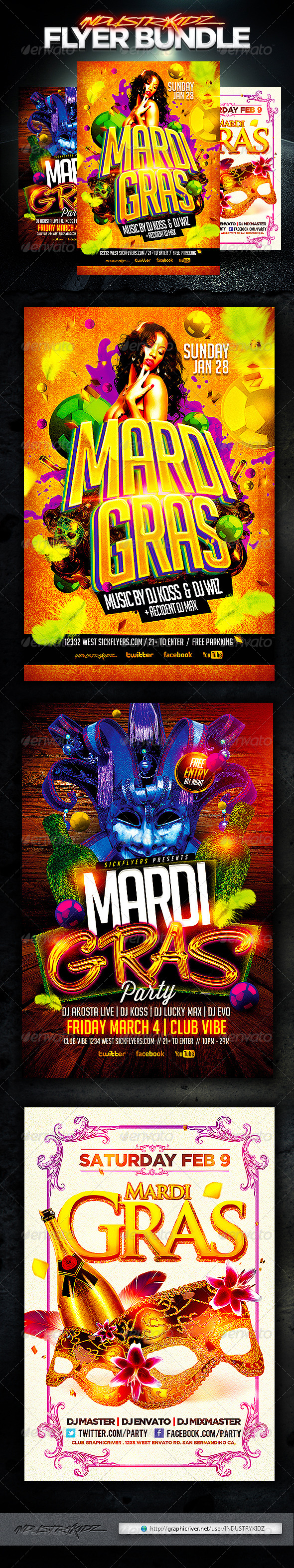 Mardi Gras Party Flyer Bundle - Holidays Events