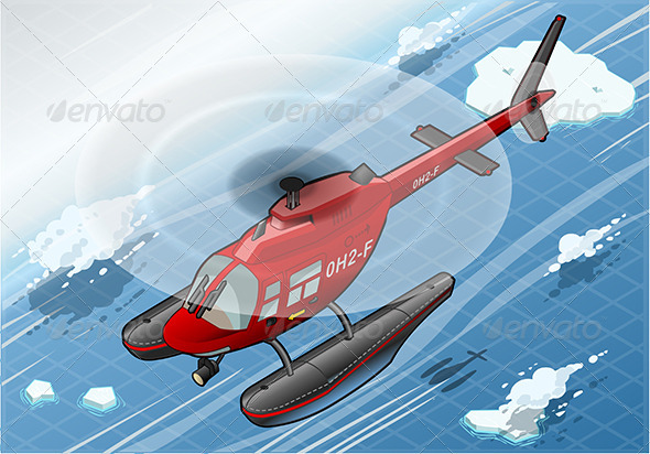 Isometric Emergency Helicopter in Front View - Objects Vectors
