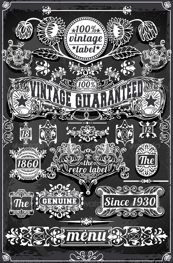 Vintage Hand Drawn Graphic Banners and Labels - Flourishes / Swirls Decorative