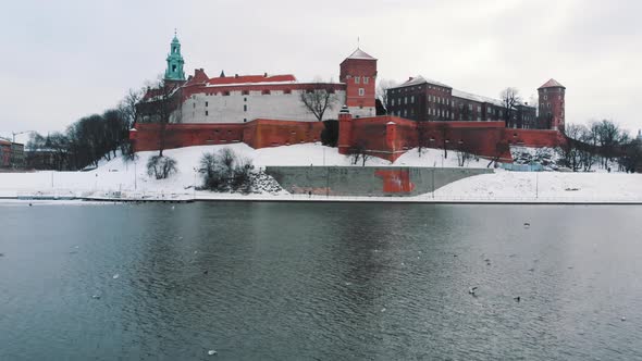 Slowmotion Footage of Wawel Royal Castle Located in Central Krakow Poland alt