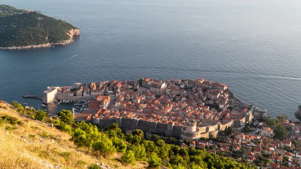 Time Lapse Of Dubrovnik. Game of Thrones Filming Location. View From the Height of Dubrovnik. Sunset
