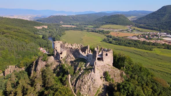 View of Sasovsky castle in Sasovske podhradie village in Slovakia alt