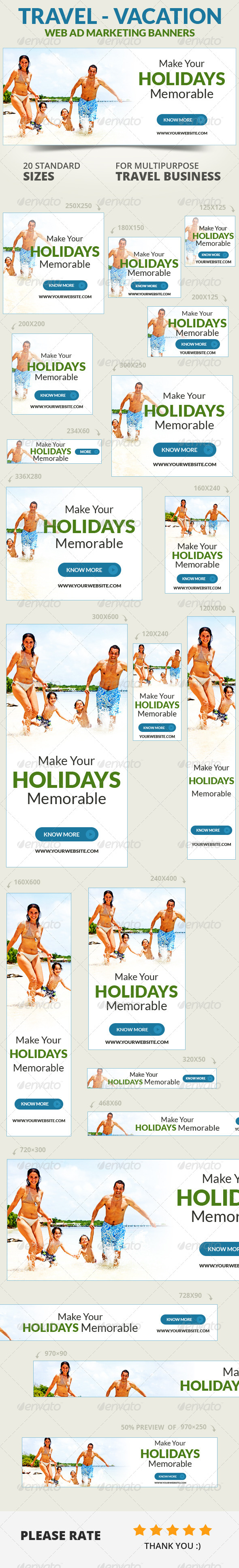 Travel - Vacation Web Ad Marketing Banners Vol 2 - Banners & Ads Web Elements