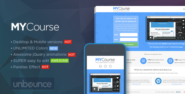 MYCourse - Unbounce eCourse Landing page Template
