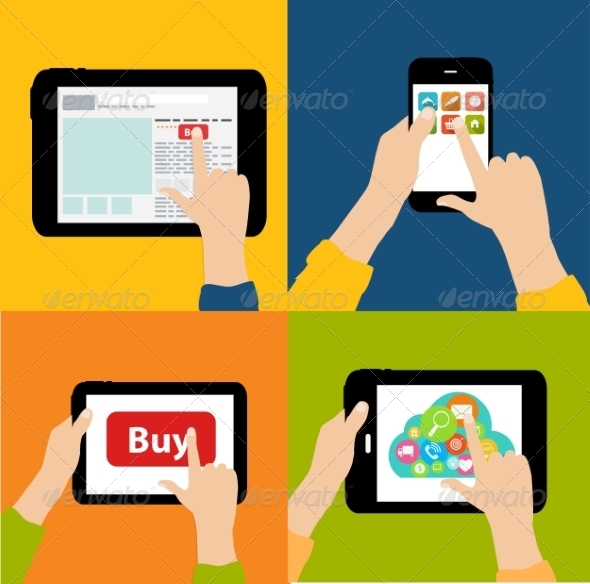 Online Shopping Flat Concept Vector Illustration - Computers Technology