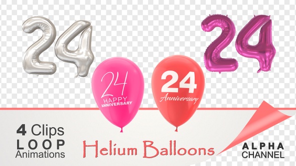 24 Anniversary Celebration Helium Balloons Pack
