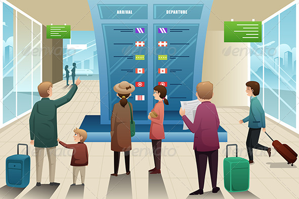 Travelers Looking at Departure Board - Travel Conceptual