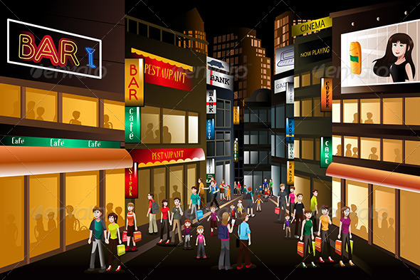 People Shopping at Night - Commercial / Shopping Conceptual