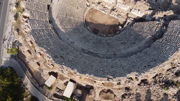 Zoom In Aerial Drone Shoot of Great Amphitheater or Colosseum in Turkey ...