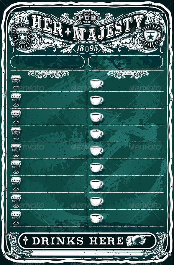 Vintage Hand Drawn Board for Pub Menu - Decorative Vectors