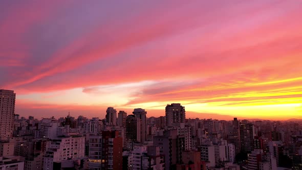 Sunset Sao Paulo Brazil. Panoramic landscape of downtown city building alt