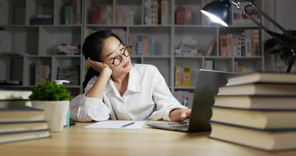 Woman tired want to sleep after work alt