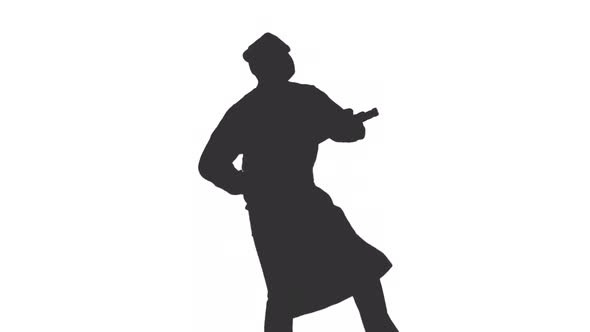Silhouette Of Man In Russian Traditional Costume Imitating Playing Folk Music